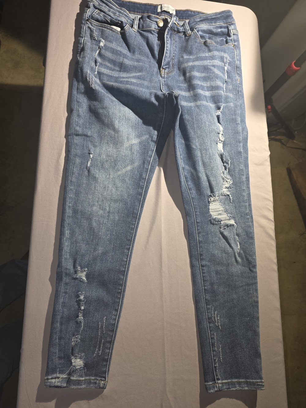 Chic Soul Distressed Skinny Jeans in Medium Blue 27" Inseam
